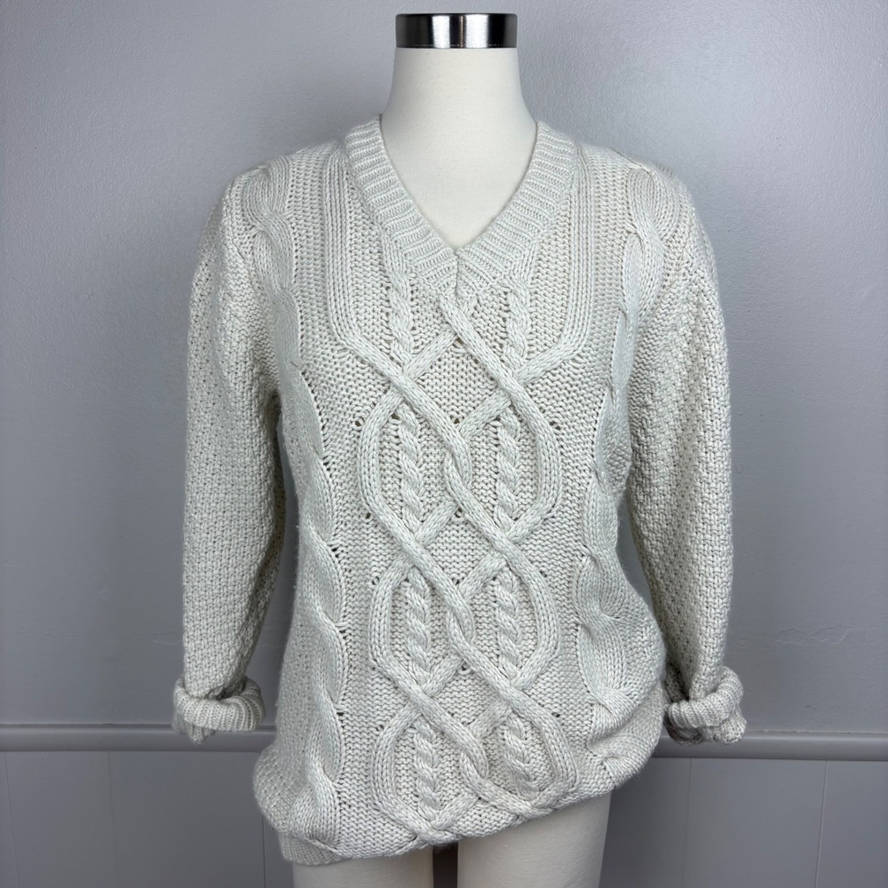 Soft Surroundings Petite Silk Angora Cable Knit Tunic Sweater Dress Sz MP Beige